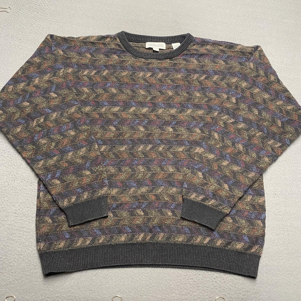 Joseph & Feiss Sweater Mens Large Gray Geometric Knit‎ Crewneck Pullover Pattern